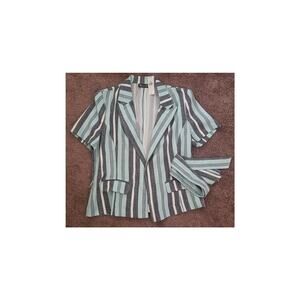New York & Company 7th Avenue Design Studio belted stripe blazer medium